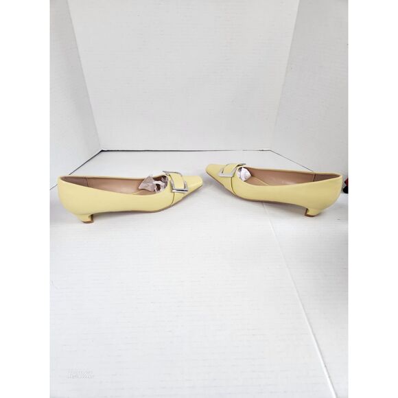 C.Paravano Metal Buckle Square Toe Low Block Heels yellow EU38/US7.5 NWOT - Picture 2 of 12